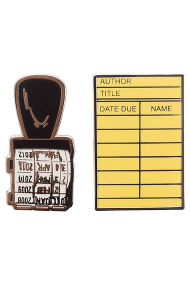 Library Card and Stamp Enamel Pin Set