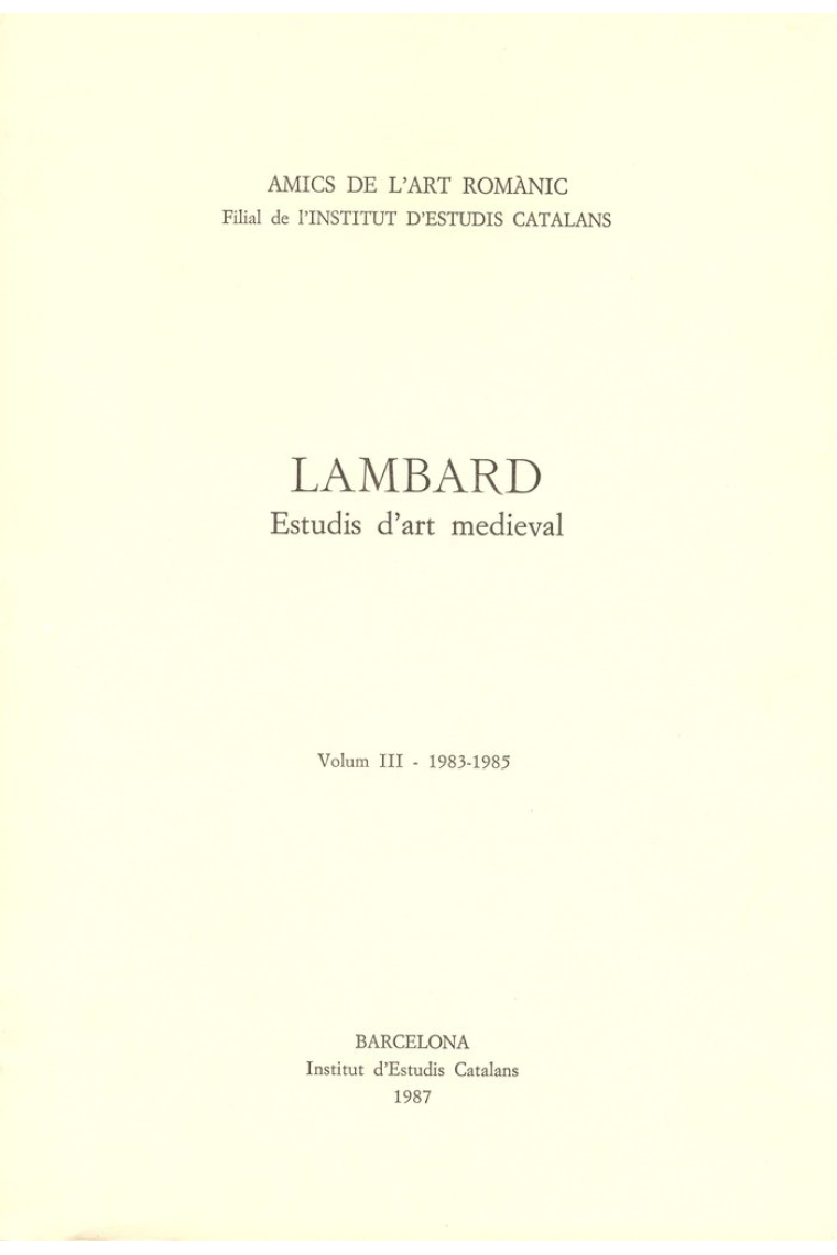 Lambard. Estudis d'Art Medieval. Volum 3 (1983-1985)