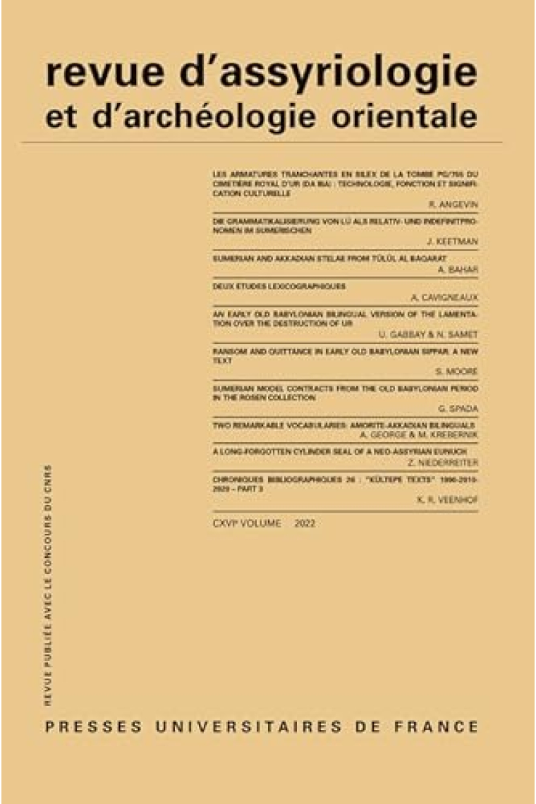 Revue d'assyriologie et d'archéologie orientale 2022, vol. 116