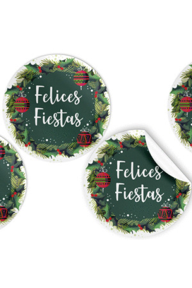 ETIQUETAS REDONDAS NAVIDAD FELICES FIESTAS ROLLO 250U