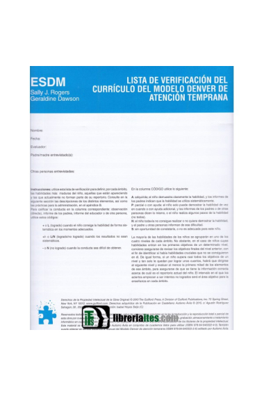 ESDM. Lista de verificación del currículo del modelo Denver de atención primaria  (25 PROTOCOLOS)