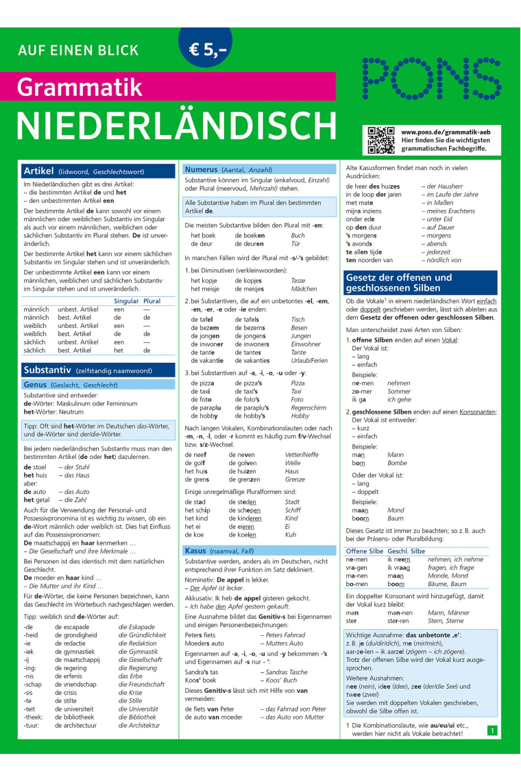 PONS Grammatik auf einen Blick Niederländisch