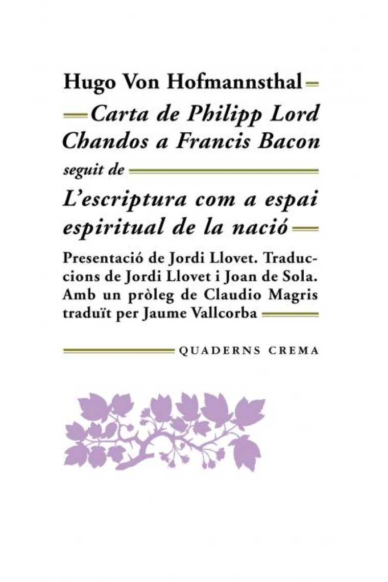 Carta de Philipp Lord Chandos a Francis Bacon (Seguit de L'escriptura com a espai espiritual de la nació)