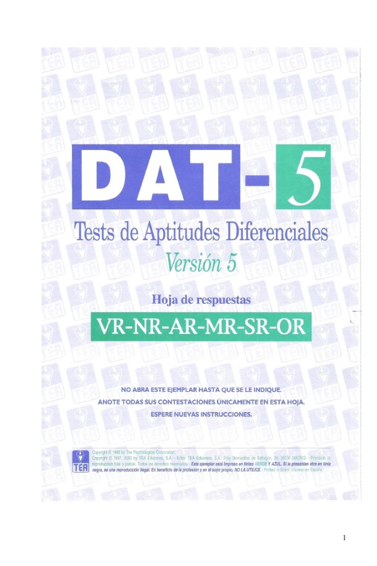 DAT-5: Test de Aptitudes Diferenciales. Hojas de respuestas (VR-NR-AR-MR-SR-OR). paq 25