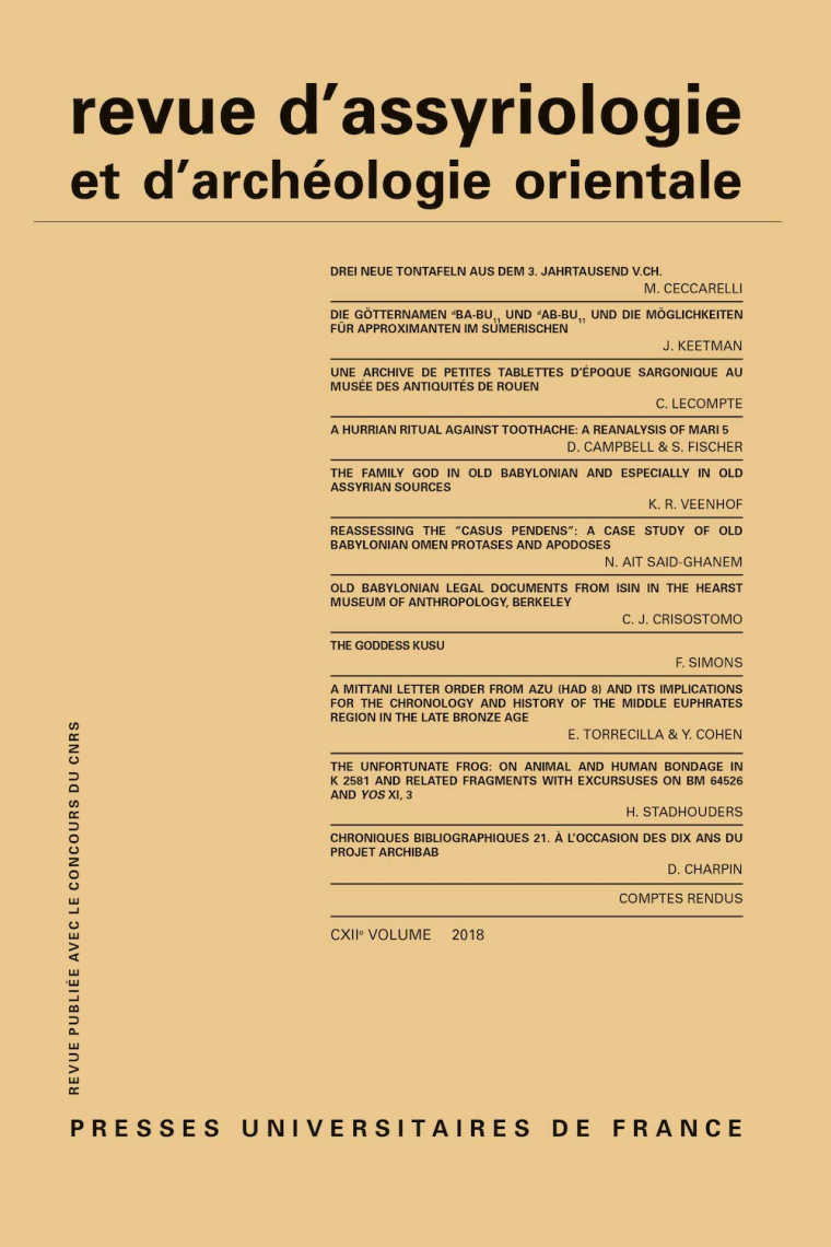 Revue d'Assyriologie et d'Archéologie Orientale, Vol. 112 (2018)