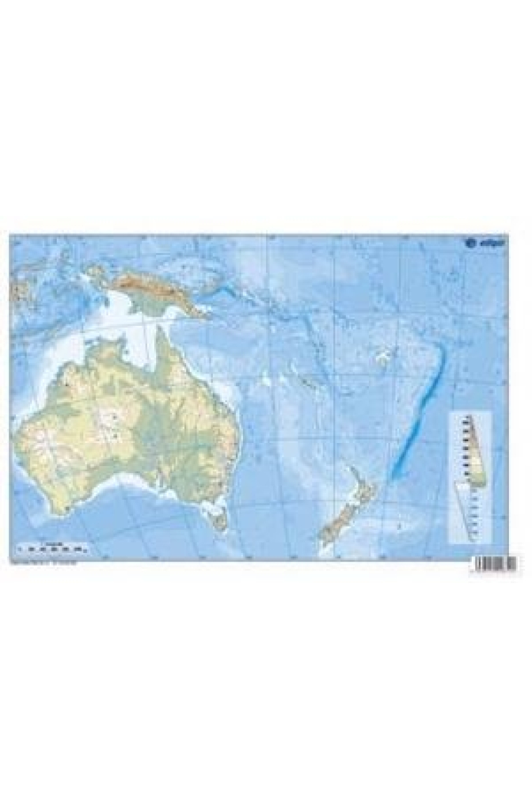 MAPA MUDO OCEANIA FISICO COLOR 22.5X32.5 (50 UDS)