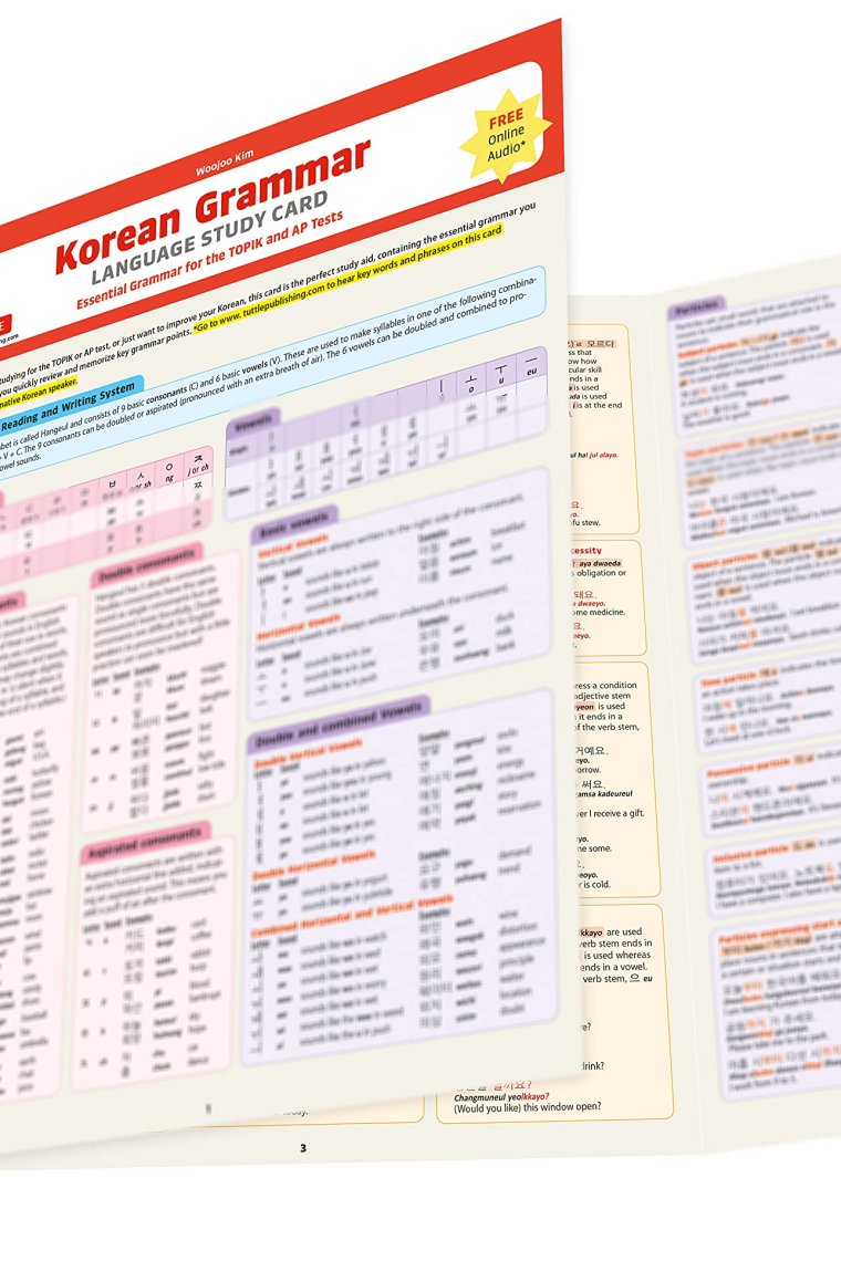 Korean Grammar Language Study Card: Essential Grammar Points for the Topik Test (Includes Online Audio)