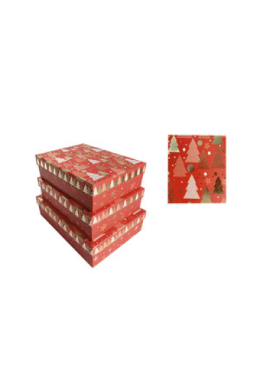 SET 3 CAJAS NAVIDAD ROJA ARBOLES