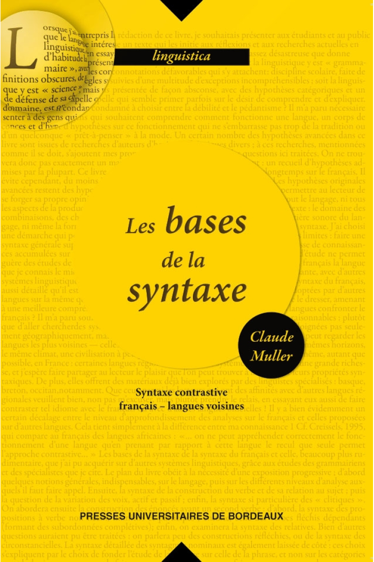 Les bases de la syntaxe. Syntaxe contrastive français-langues voisines