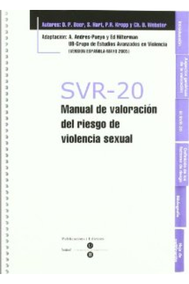 SVR-20. Manual de valoración del riesgo de violencia sexual + Bloc protocolos de 25 hojas