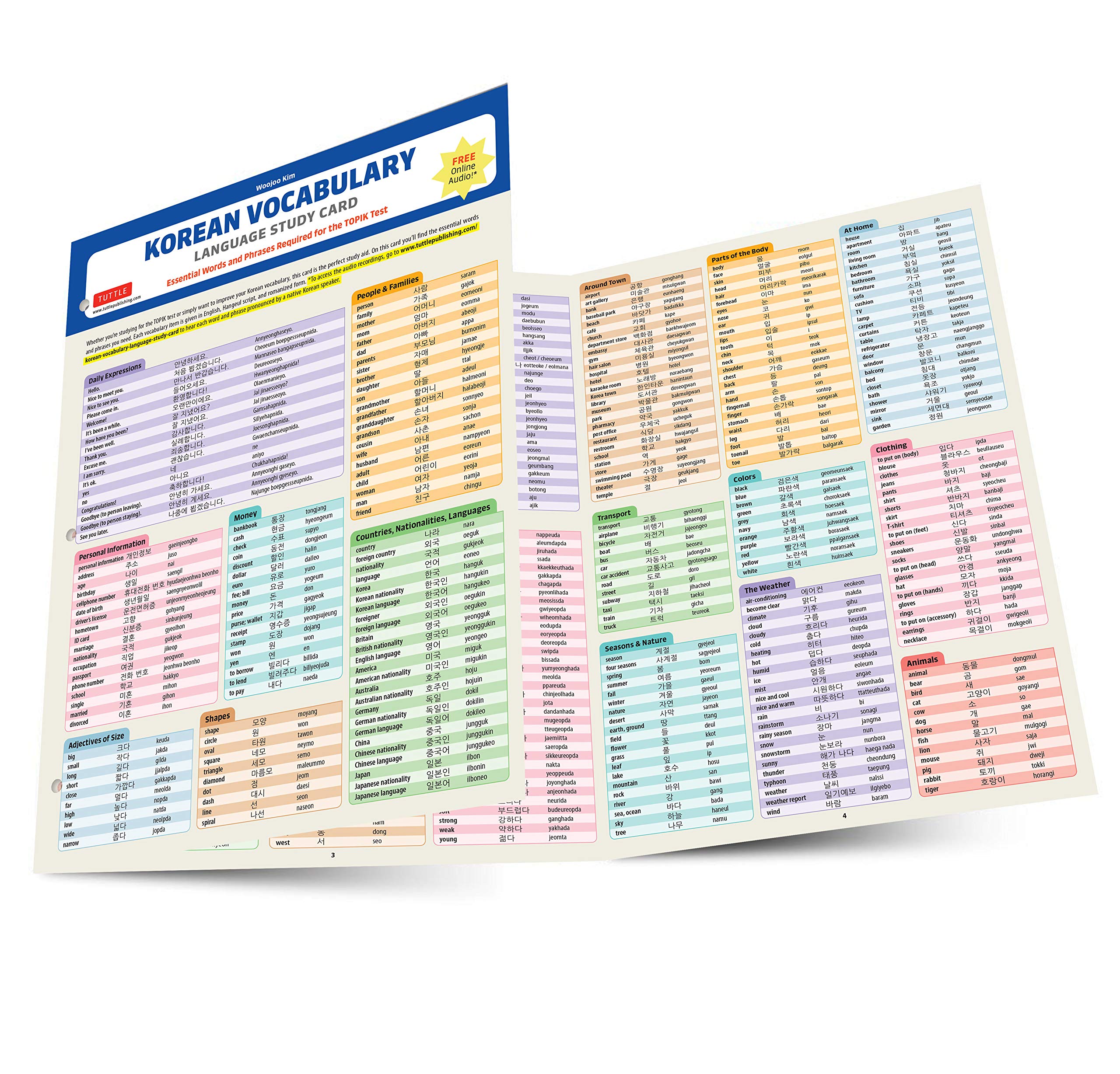 Korean Vocabulary Language Study Card: Essential Words and Phrases Required for the TOPIK Test (Includes Online Audio)