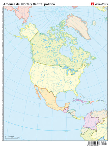 MAPA MUDO AMERICA NORTE POLITICO COLOR VIC