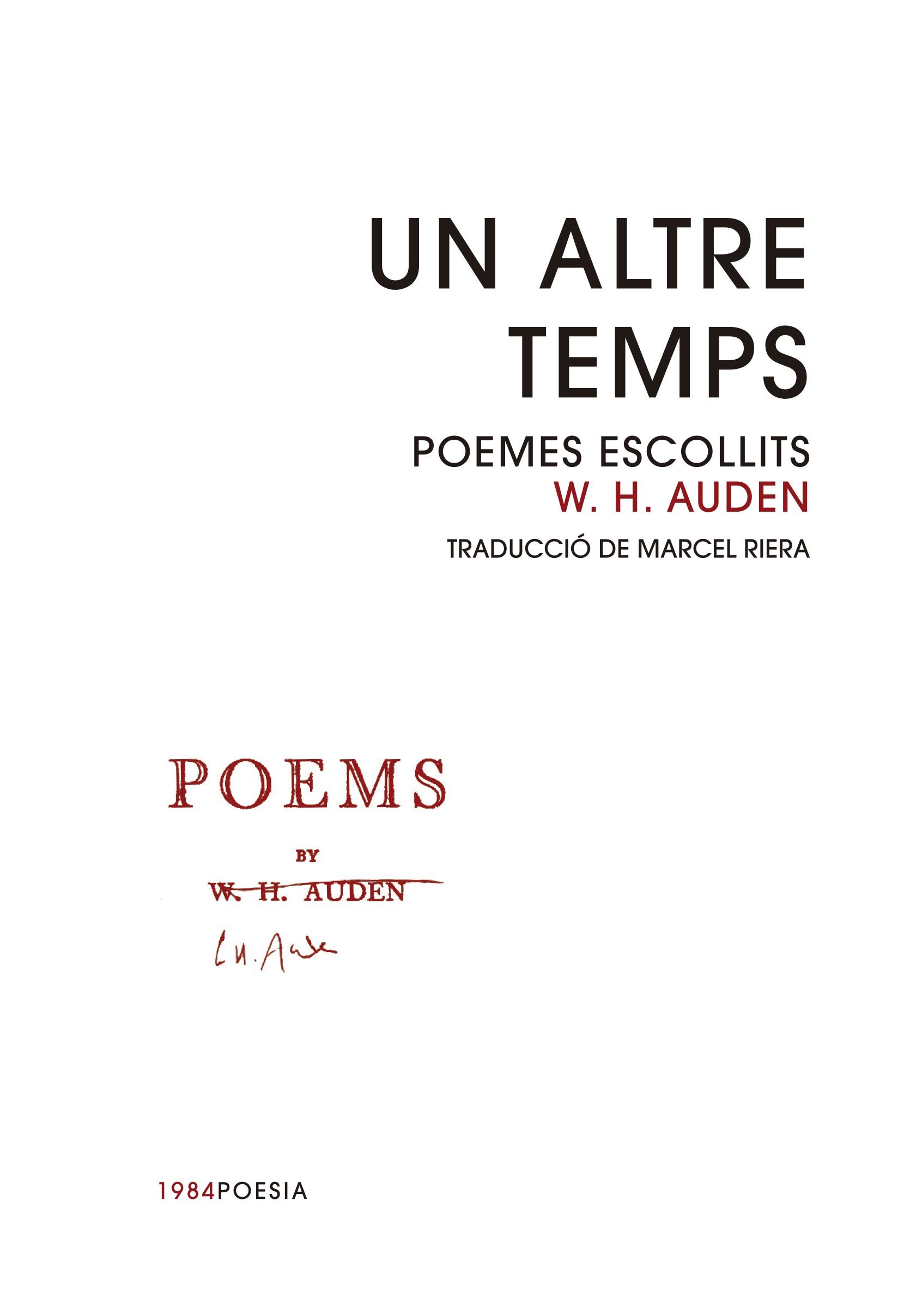 Un altre temps. Poemes escollits de W.H Auden