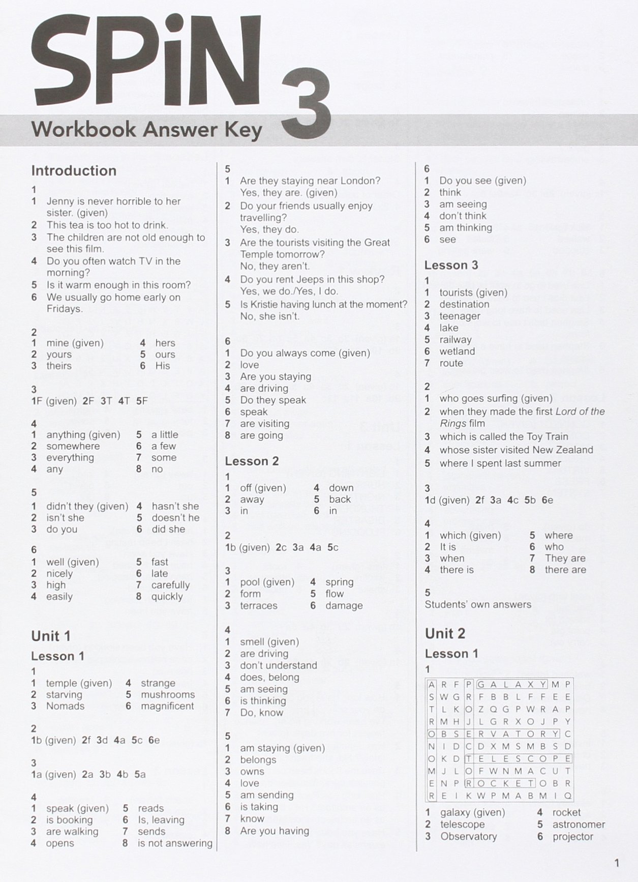 Spin 3 Workbook Answer Key