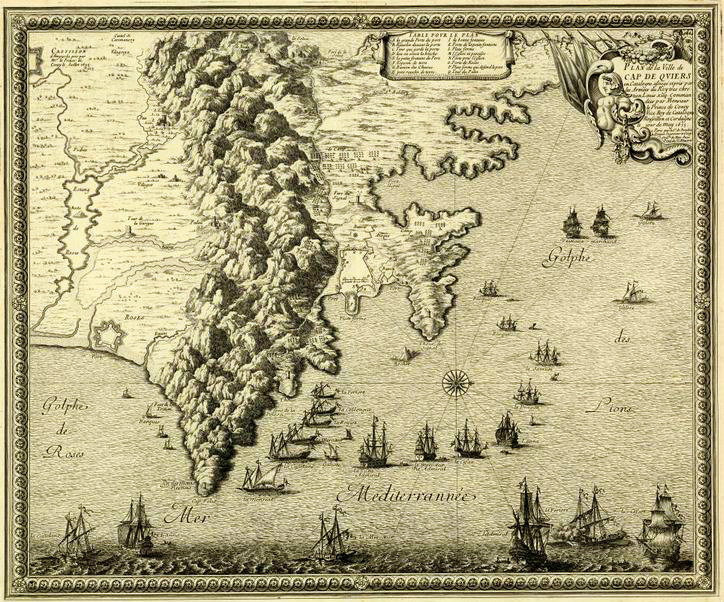 Setge i presa de Cadaqués. 1655 (Mapa en tub de cartró)