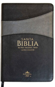 BIBLIA RVR60 TAMAÑO MANUAL LETRA GRANDE PIEL NEGRO/GRIS CON ÍNDICE (COLECCIÓN BANDA)