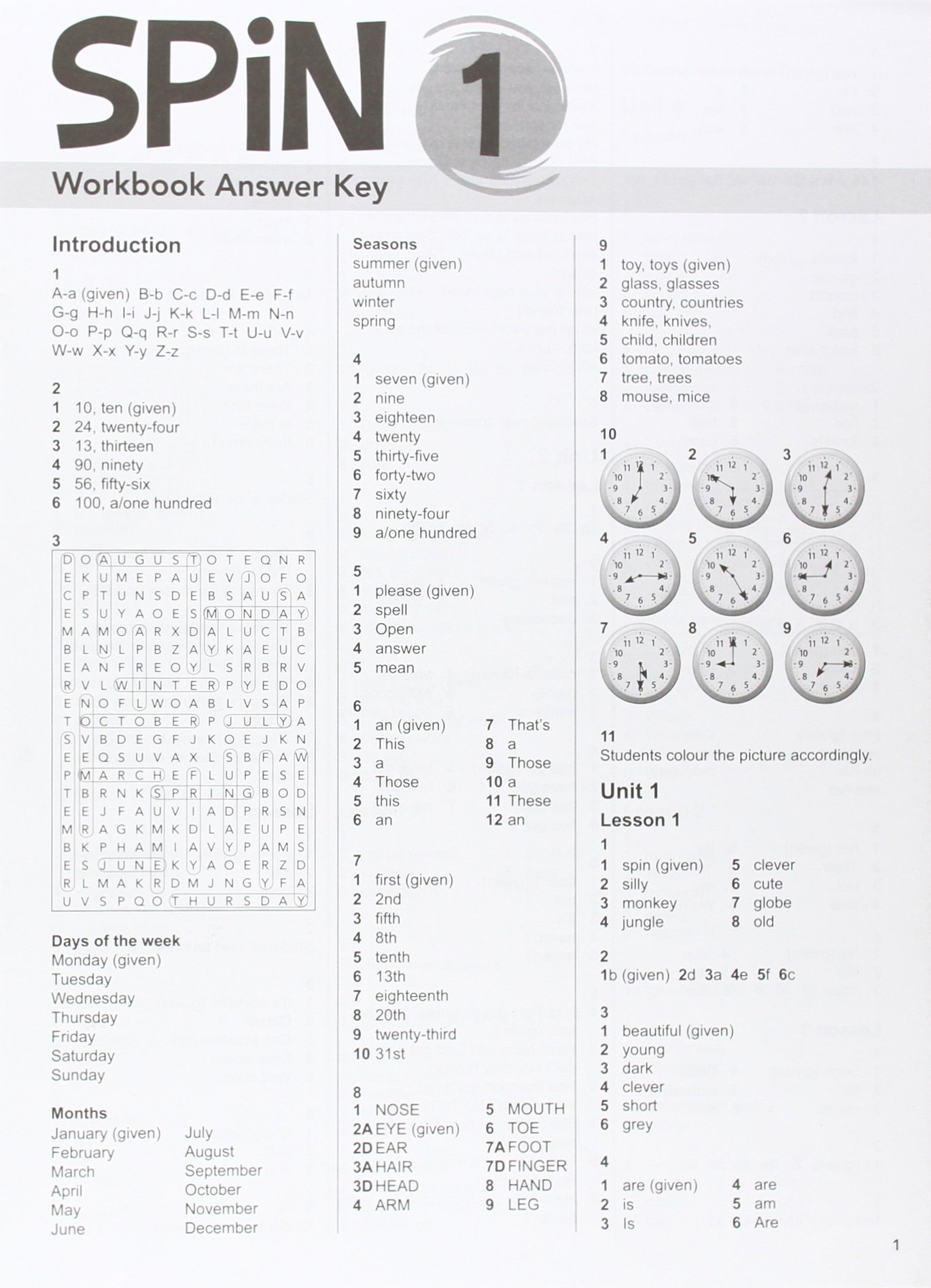 Spin 1 Workbook Answer Key